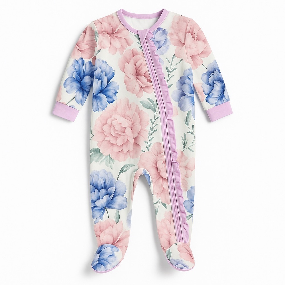 Little Millie Floral Footed Ruffle Zip Pajamas
